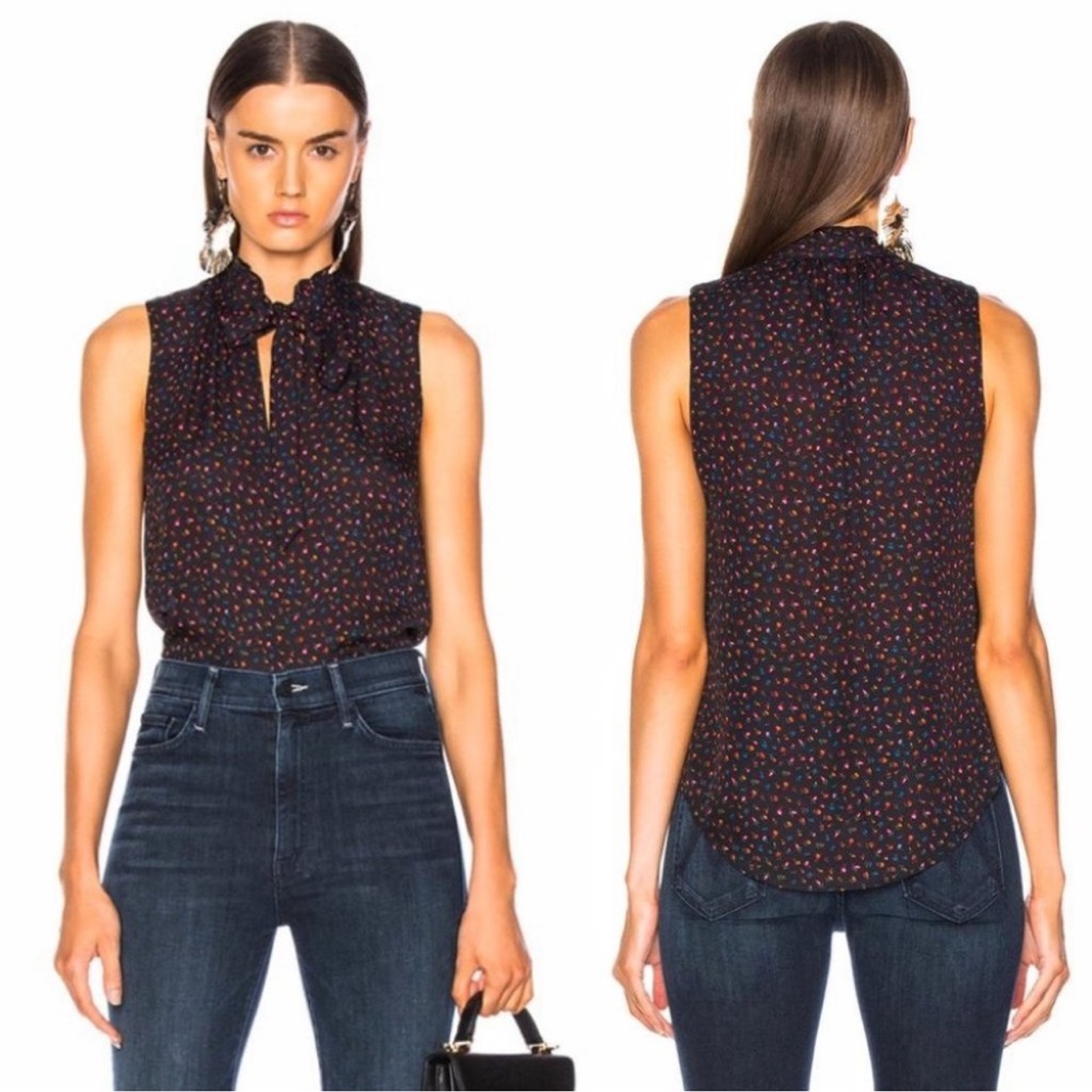 Veronica Beard Bertrand Silk Dark Floral Tie Neck Victorian Blouse Top 4